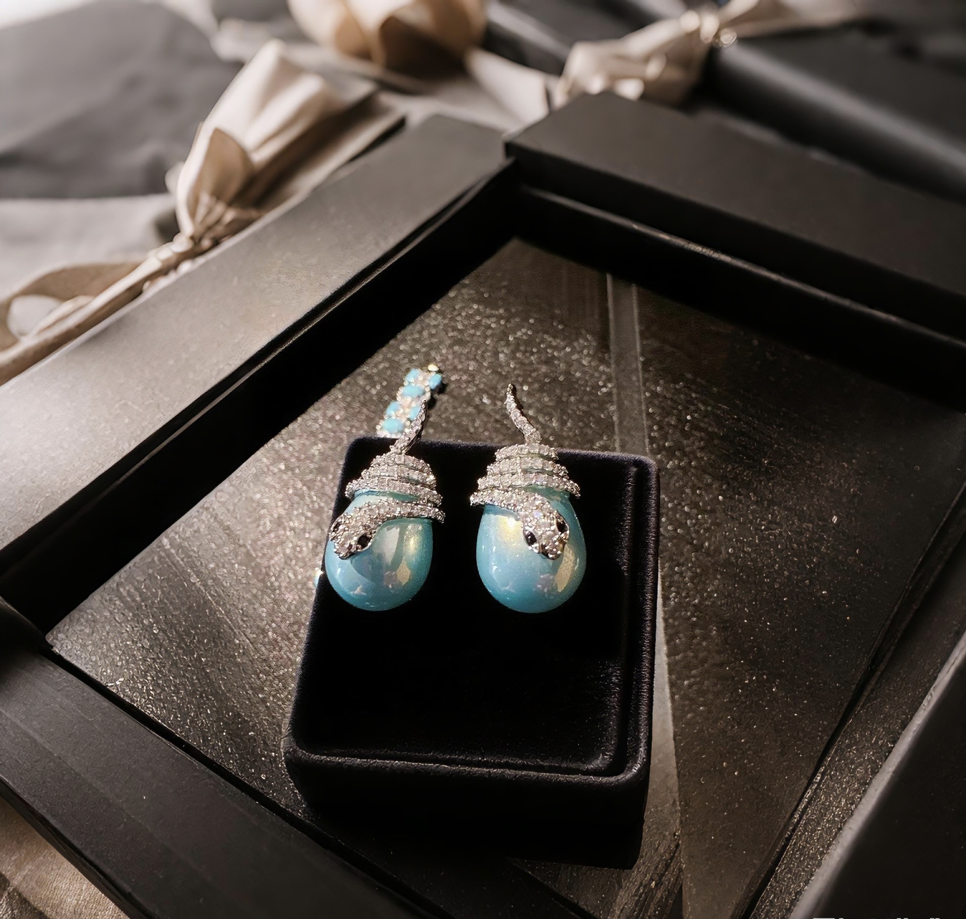 Spirit Snake Winding Vintage Blue Turquoise Earrings