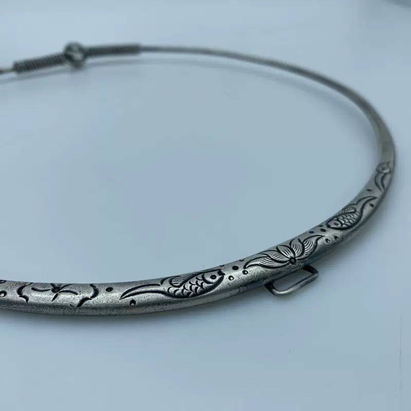 Fish play among the lotus leaves--Lotus flower and fish pattern silver collar